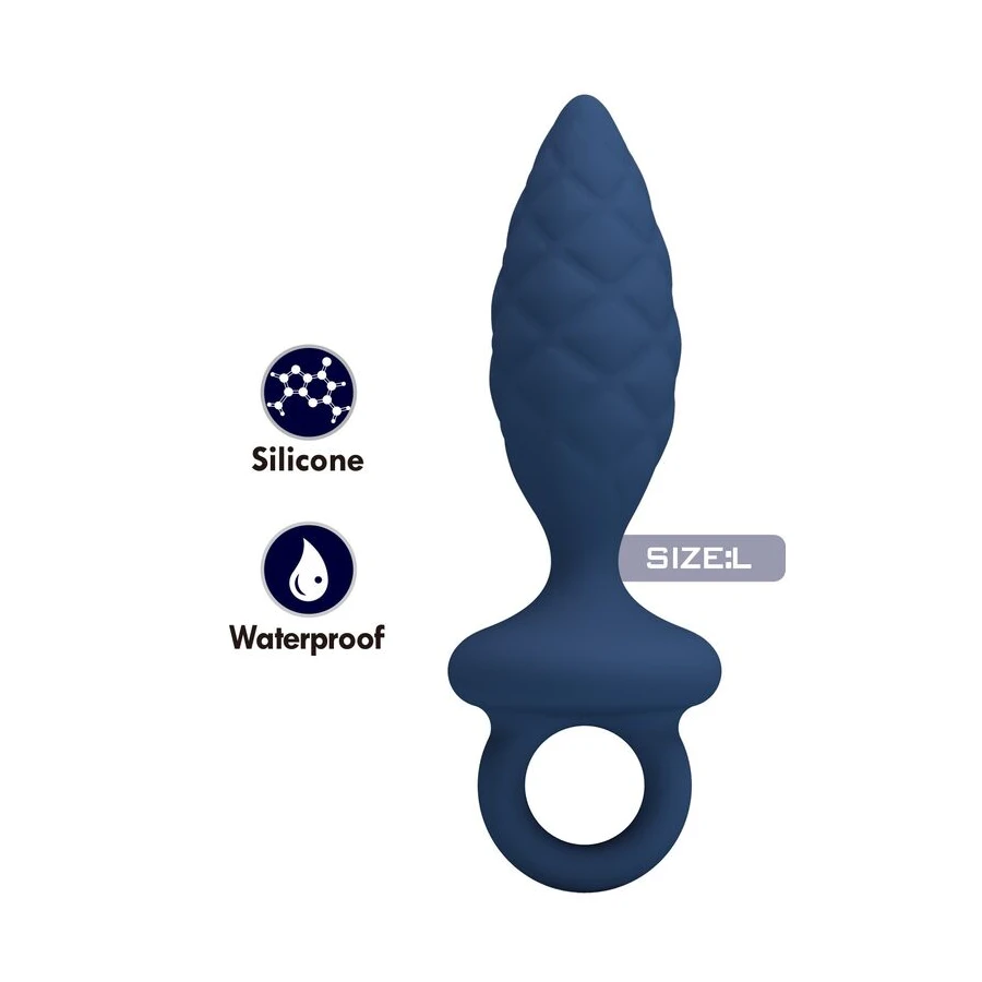 MR PLAY - TEXTURED ANAL PLUG WITH RING BLUE L